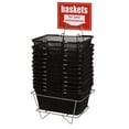Black Metal Shopping Baskets With Stand and Sign Set of 12 Basket