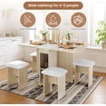 thumbnail image 6 of MIERES Folding Dining Table Set for 4, Dinner Table with 4 Leather Chairs and Shelves, Space Saving Foldable Dining Table with 6 Wheels, Kitchen Table for Small Spaces (Beige), 6 of 8