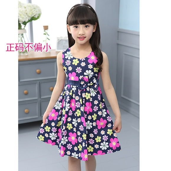 Girls Vest Dress Cotton Flower Print Children Wear Korean Cute 95% Cotton Princess Party Dresses 4 5 6 7 8 9 10 11 12 14 Year