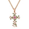TANGNADE Personality Flowers Cross Necklace Temperament Encrusted With Diamond Leaves