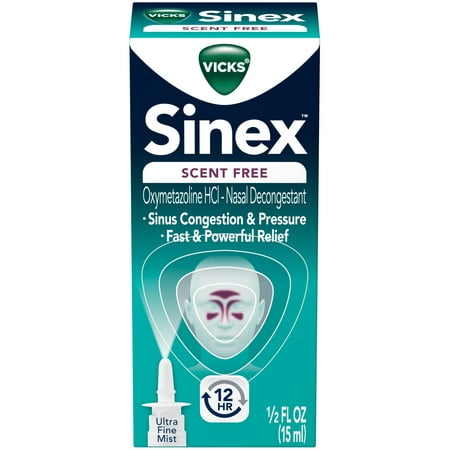 Vicks Sinex Scent Free Nasal Decongestant Ultra Fine Mist 0.5 fl. oz. (Best Over The Counter Decongestant For Chest Congestion)