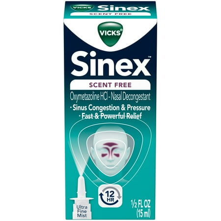 - Vicks Sinex Scent Free Nasal Decongestant Ultra Fine Mist 0.5 fl. oz. Box