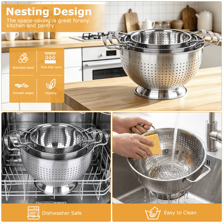 TAIMASI 3-Piece Stainless Steel Colander Set photo 5