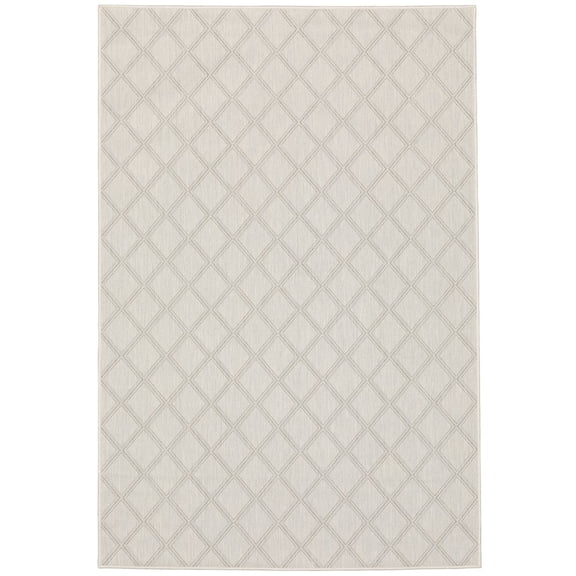 Oriental Weavers Portofino Indoor/Outdoor Rug - 5098W - 7'10" x 10' - in Ivory/ Gray - Classic Casual Style, Water, Stain and Fade Resistant, Hose Clean, Patio, Outdoor Living Area Rug