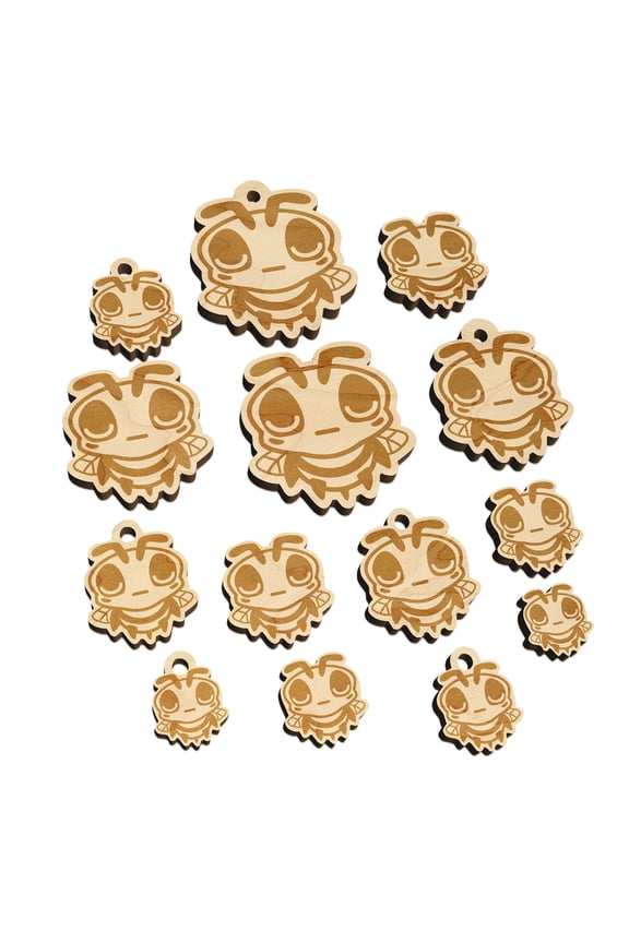 Cute Bee Sleepy Wood Mini Charms Shapes DIY Craft Jewelry - No Hole - 14mm (26pcs)