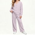 thumbnail image 5 of BXJX Girls Knit Outfit Sets Size 10-12 T, V Neck Button Down Long Sleeve 2 PC Cardigans & Wide Leg Pants Sets Purple, 5 of 8