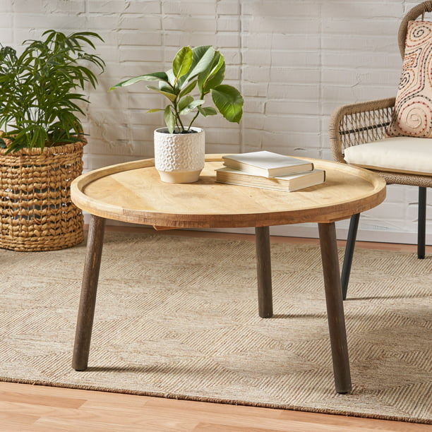 Noble House Camry Rustic Handcrafted, Mango Wood Coffee Table Circle