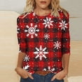thumbnail image 1 of Puntoco Camiseta de mujer con cuello redondo, manga 3/4 y estampado navideño, jersey de cuello redondo, camiseta de manga larga con cuello redondo, 1 of 5
