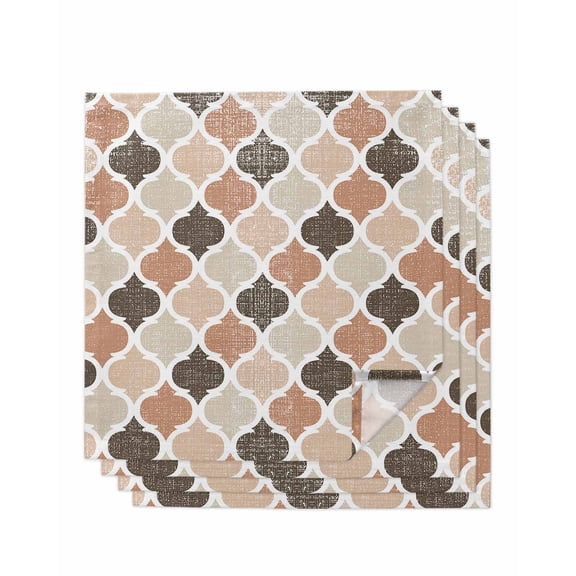 Ombre Brown Geometric Plaid Retro Abstract Morocco Gingham Cloth Napkins Washable Set of 4, Reusable Dinner Table Napkins Cloth Bulk for Weddings Kitchen Restaurants Hotel Events Party 20 x 20 Inch