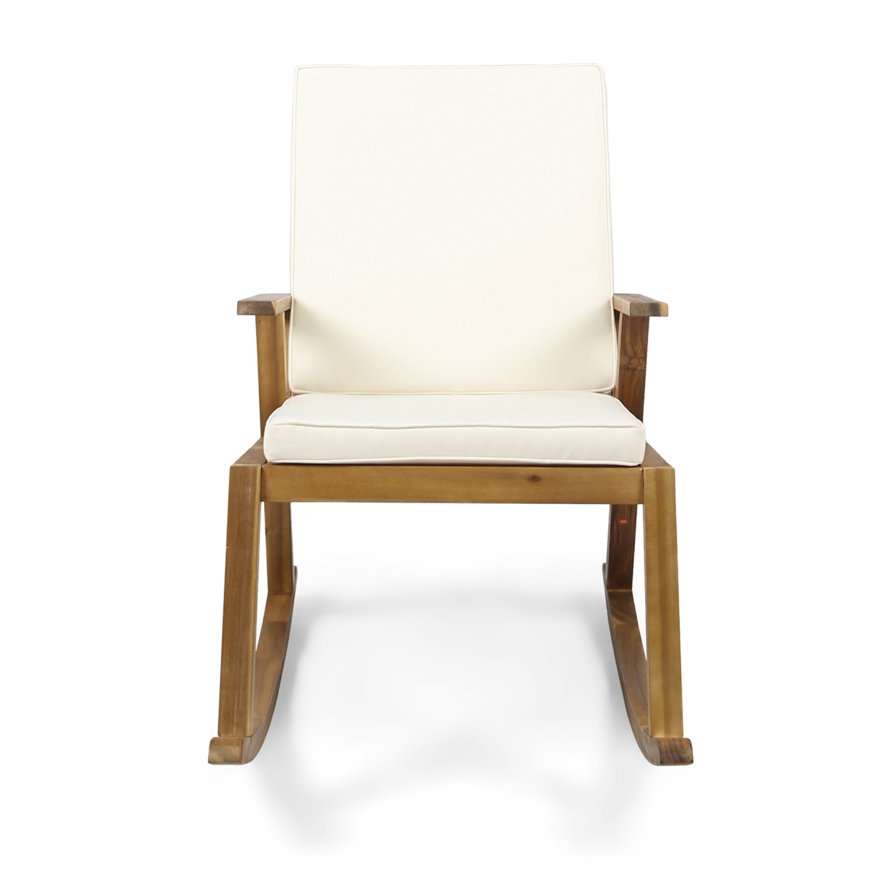 Alize Outdoor Acacia Wood Rocking Chair and Side Table, Teak and Cream - image 2 of 7