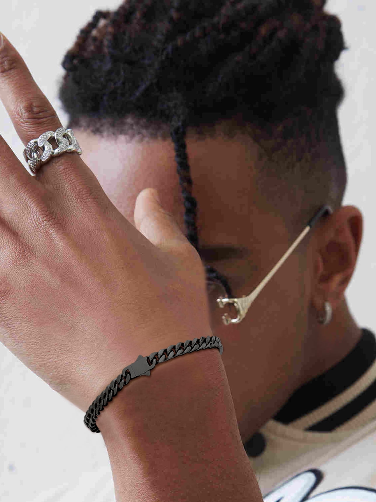 Bestyle 5mm Cuban Link Bracelets for Men Women, Black Metal Plated Stainless Steel Chain Bracelet Punk Cool Hip Hop Jewelry Gift, 19cm/7.5in