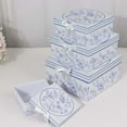 thumbnail image 4 of Efavormart Set of 4 White Blue Chinoiserie Nesting Gift Boxes With Lids, Square Stackable Heavy Duty Cardstock Keepsake Boxes, Cupcake Dessert Display Stand - 6",7",8",9", 4 of 5