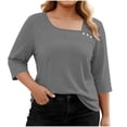 thumbnail image 4 of Fnooota Women's Plus Size T-shirts, Asymmetrical Neck Casual Summer Classic 3/4 Sleeve Tops Gray Size XL, 4 of 6