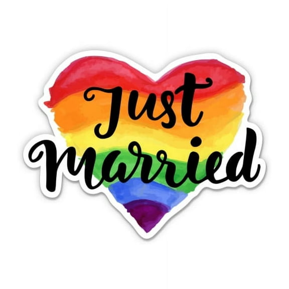 Just Married Gay Heart - 3" Vinyl Sticker - For Car Laptop I-Pad Phone Helmet Hard Hat - Waterproof Decal