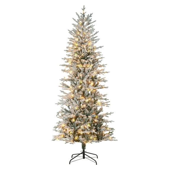 7.5ft Prelit Christmas Tree Snow Flocked – 850 Branches, 350 Warm Lights, Auto Open, Easy Assembly – Holiday Home Décor