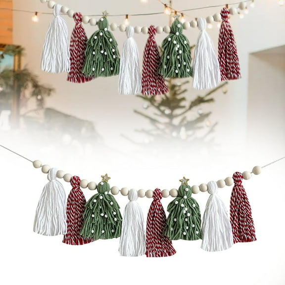 8PCS 16.2" Boho Christmas Tassel Garland with Wooden Beads, Bohemian Wall Decor for Holiday, Party, Wedding & Photography Backdrop