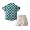 thumbnail image 2 of Toddler Kids Boys Checkerboard Plaid Print Short Sleeve Button Down Shirts and Solid Shorts Set Summer Outfits, 2-7 Years, 2 of 11