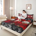 thumbnail image 5 of Homewish White Red Rose Twin Sheet Sets, Romantic Anniversary Flower Twin Fitted Sheet, Bohemian Damask Print Flat Sheet, Lightweight Room Decor, 3pcs, 5 of 8