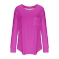 thumbnail image 4 of Women Long Sleeve Tops 2025 Fall Fashion Casual Crew Neck Pullover Shirt Loose Comfy Solid Color Tops with Pockets Hot Pink M, 4 of 5
