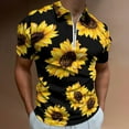 thumbnail image 2 of Sunflower Black Background Men Zipper T-shirt Summer Casual Short Sleeve T-shirt Top, 2 of 7
