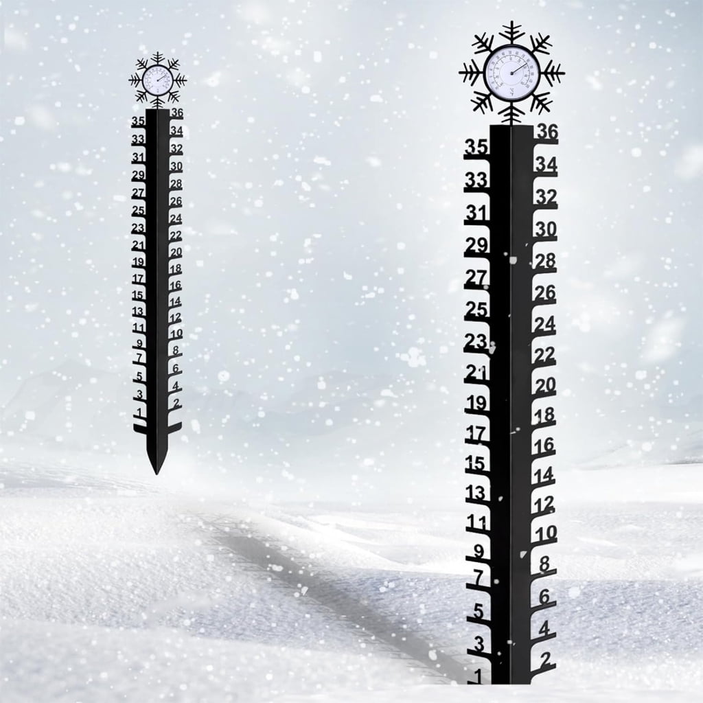 36in Snow Gauge with Temperature Meter Winter Snowflake Metal Ruler Snowfalls Gauge Snow Measuring Stick for Yard