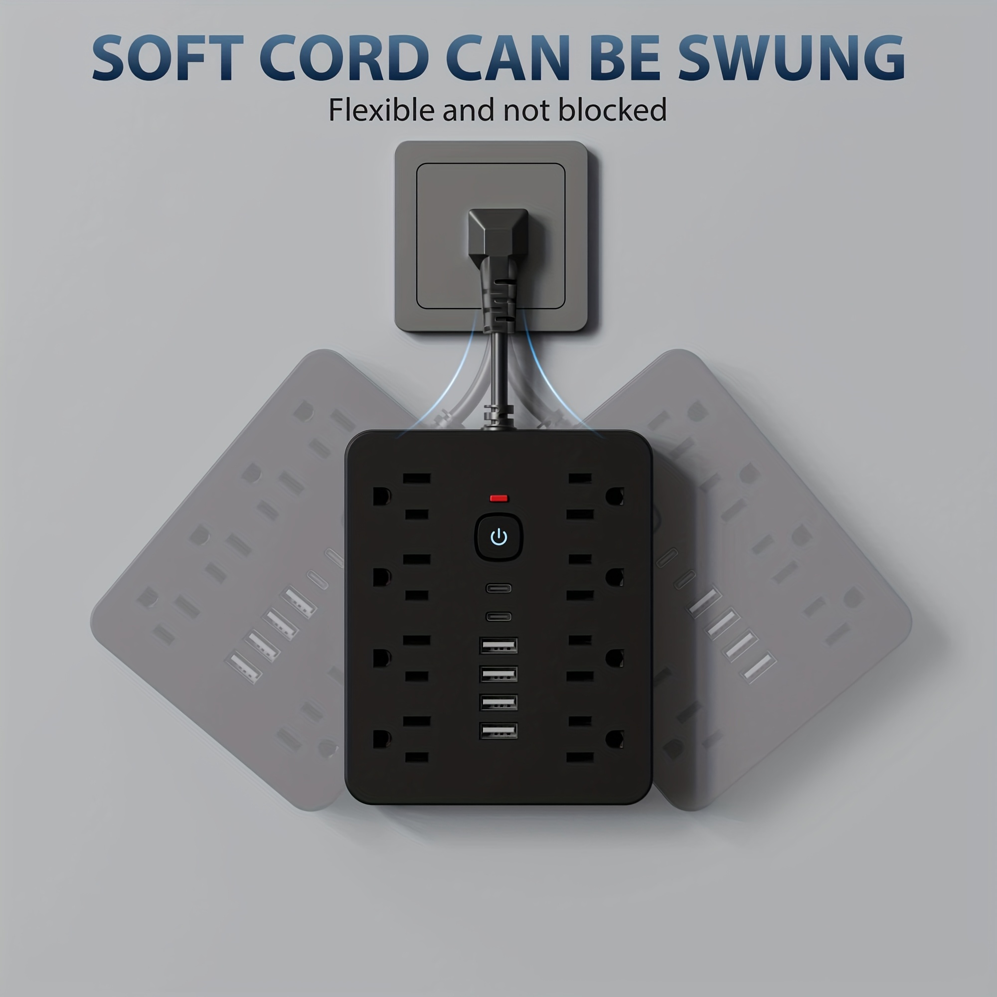 Multi functional socket with 8AC socket, 4USB, and 2 Type-C ports for power board surge protector