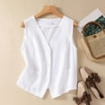 thumbnail image 2 of Women's Outerwear Vests Womens Cotton Linen Vest Casual Loose V Neck Sleeveless Vests Jacke White M, 2 of 7