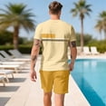 thumbnail image 5 of Havenx 2 Piece Outfit for Men Short Sleeve Crewneck Shirts Drawstring Elastic Waist Shorts with Pockets Color Block Sets Breathable Athletic Summer Beach Vacation Wear,Yellow L, 5 of 6
