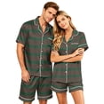 thumbnail image 2 of Mens Pajamas Set Shorts Matching Pajamas for Couples Men's Pajama Sets Button Up Pajamas for Women Couples Pajamas Matching PJS for Couples His and Hers Jammies Wife and Husband Lounge Sets, 2XL, 2 of 5