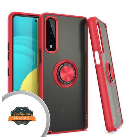 Xpression Case for LG Stylo 7 (5G, 4G) /FH50 Finger Ring Stand Holder Kickstand Hybrid Frosted Matte Soft TPU Hard Frame Shock-Absorption Phone Cover [Red]