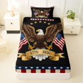 thumbnail image 3 of Manfei Bald Eagle Us Flag Twin Sheets,Red Stripes Bedding,Black,3pcs,1 Fitted Sheet and 1 Pillowcase, 3 of 6