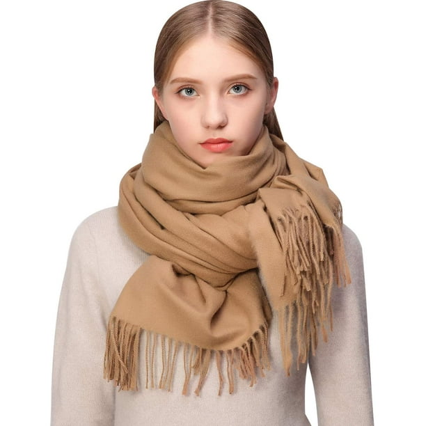 Winter Cashmere Wool Scarf Pashmina Shawl Wrap Stole for Women Feel Warm  Thick Large Scarves Bronze 