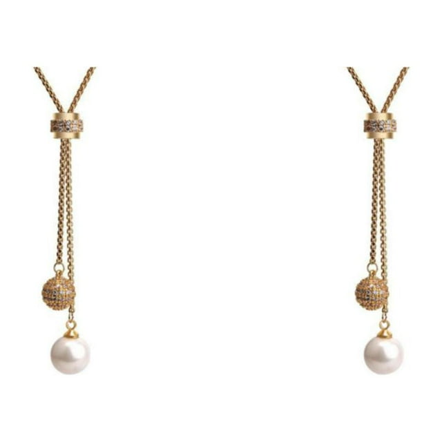Sonducket Banquete Mujer Suéter Collar Chica Diseño simple Diamante de imitación Perla Aleación Colgante Joyería Regalo de cumpleaños Oro Oro 2Conjunto