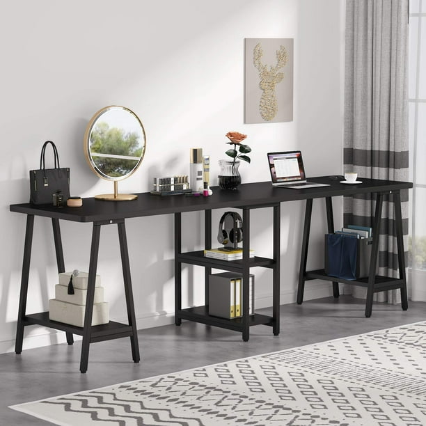Tribesigns Double Computer Desk with shelves, 94.5 Inches Extra Long