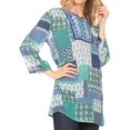 thumbnail image 4 of Sakkas Matia Women's Casual Summer Cotton Long Sleeve Print Loose Tunic Top Blouse - 19923-blue - L/XL, 4 of 5