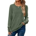 thumbnail image 4 of BiZtdJrK Womens Ribbed Knit Sweaters Solid Casual Button Cuffs Long Sleeve Shirts Fashion Clothing Tunics or Tops Wear with Leggings, Army Green, XXL, 4 of 7
