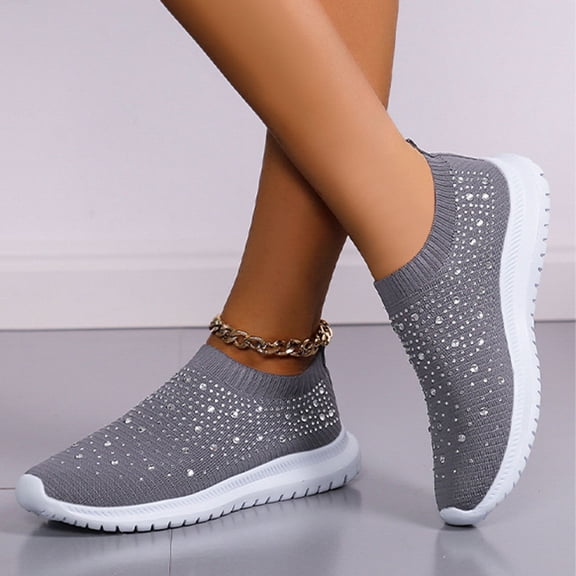 SCHUHLAND Women's Crystal Breathable Mesh Sneakers, Slip-On Flats, Comfortable Soft Sole, Sizes up to 43, Non-Slip Casual Shoes