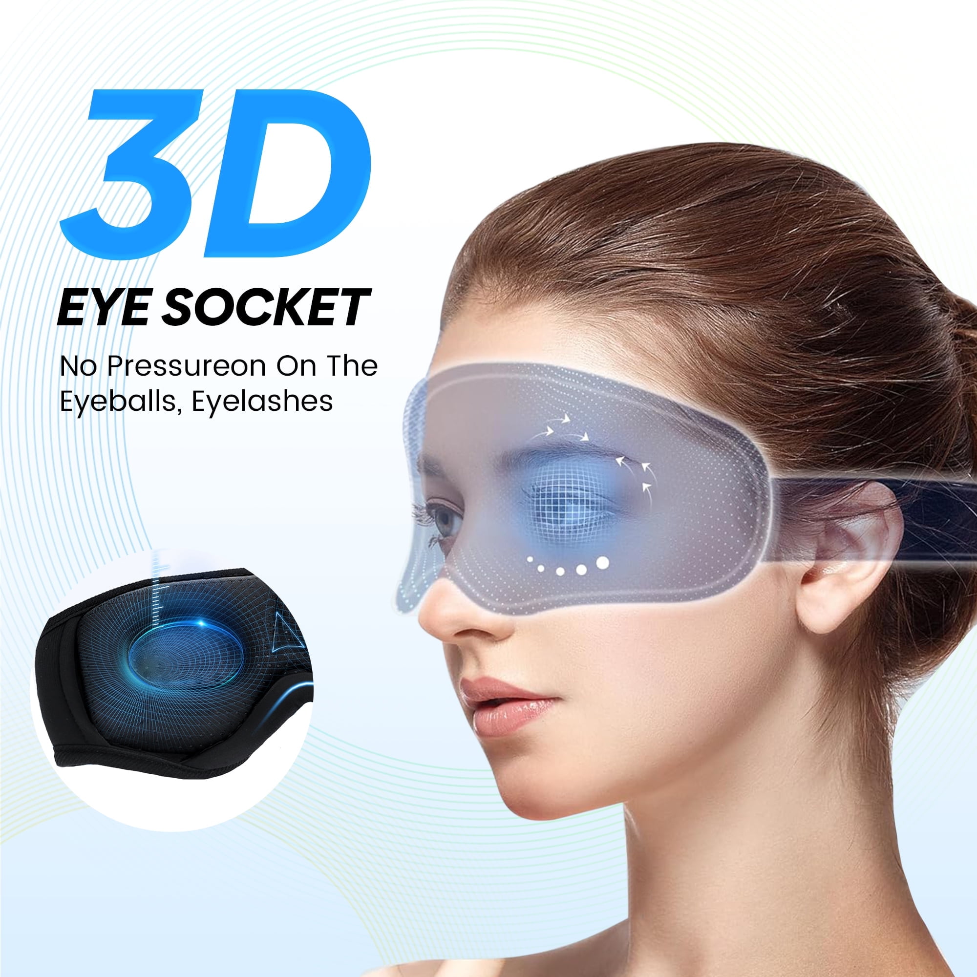 SZHT 3D Bluetooth Sleep Mask with Ultra-Thin Speakers - Memory Foam Eye Mask for Sleeping, Travel, Meditation | Unisex Tech Gift (Black)