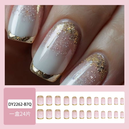 Foreign trade milk white gold foil broken flash wearing armor, French Phnom Penh trapezoidal manicure, advanced white ins wind nail piece