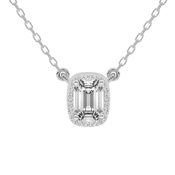 Diamond Pendant Necklace For Women | 5 Carat IGI Certified Emerald Shape Lab Grown Diamond | Flaire Halo Lab Diamond Pendant Necklace In 14K White Gold | FG-VS1-VS2 Quality Friendly Diamonds