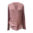 thumbnail image 5 of Buigttklop Sweaters for Women Plus Size Women Deep V-Neck Wrap Sweater Long-Sleeved Crochet Pullover Pink, 5 of 6