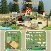 Farm Toy Playset with 49 Pieces - Barn House, 12 Animal Figurines, Tractor Truck, Fences & Play Mat | Educational Learning Toys for Kids Ages 3-12 (ASTM Certified)