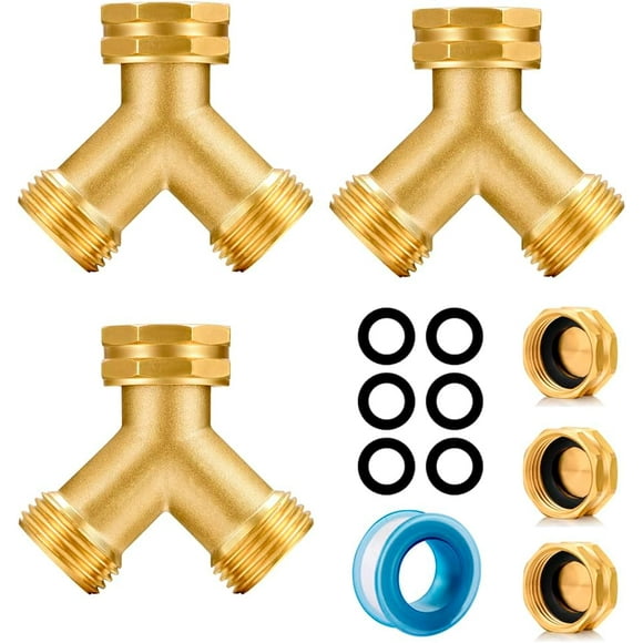 shiyou-Garden Hose Splitter Hose Y Splitter, Hose Bib Splitter Garden Faucet 2 Way Splitter Heavy Duty Brass Connector for Outdoor Faucet (3 PCS)