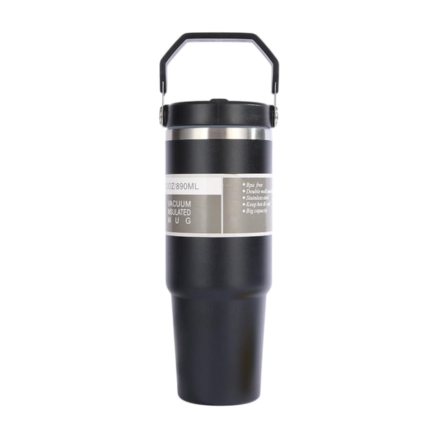 Botella de agua de acero inoxidable de 890 ml para bebidas frías y calientes, taza de café con aislamiento al vacío versátil de 9,2 pulgadas de alto Negro