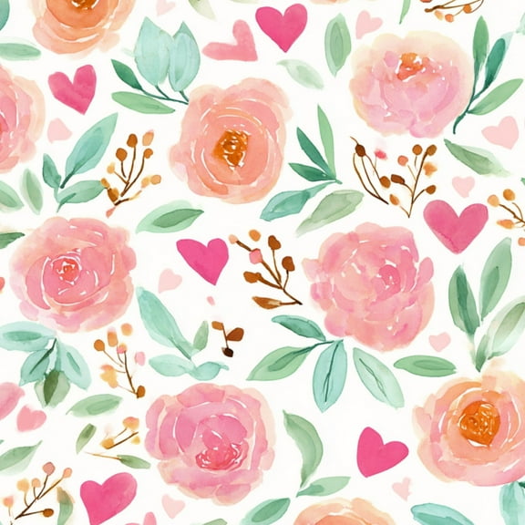 Peel and Stick Wallpaper Floral Watercolor Pink Roses Heart Shapes Wall Mural 23.6in x 9.8ft Self Adhesive Removable Wall Paper Renter Friendly Wallpaper for Nursery Bedroom Cabinets