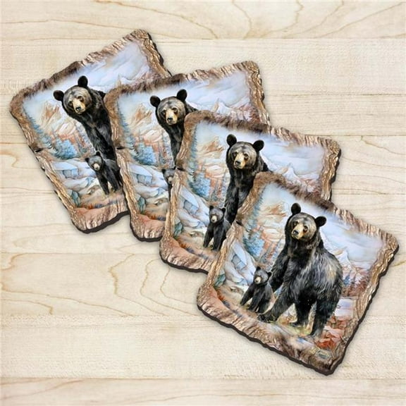 G. Debrekht 95398C-S4 Black Bear Wooden Cork Coasters Gift Set of 4 by Nature Wonders
