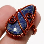 Lapis Lazuli Gemstone Wire Wrapped Handcrafted Copper Jewelry Ring 6.50" SA 687