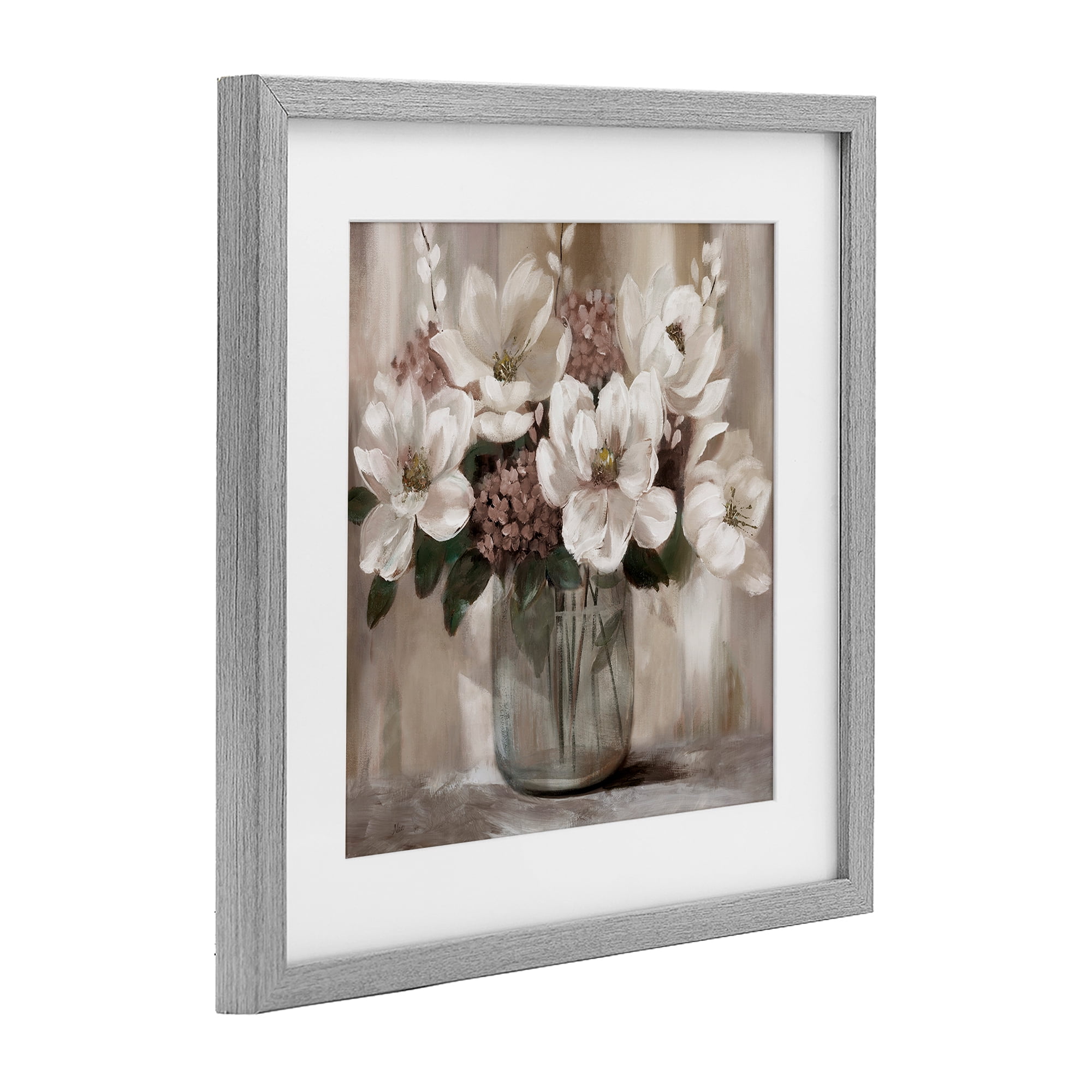 Stupell Industries Ivory Magnolias Vase Gray Framed Print Under Glass, design by Nan