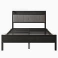 thumbnail image 4 of Tcbosik Full Size Platform Bed with Charging Station, Metal Bed Frame, Upholstered Headboard with Storage Shelf, No Box Spring Needed, Black, 4 of 8