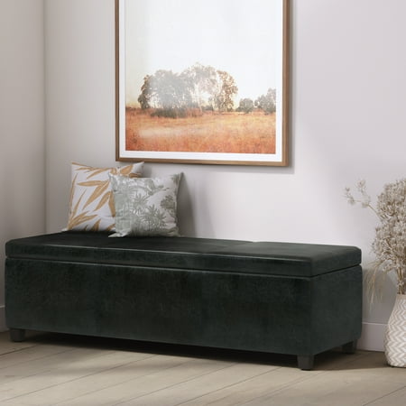 Simpli Home - Avalon Extra Large Storage Ottoman Bench - Midnight Black